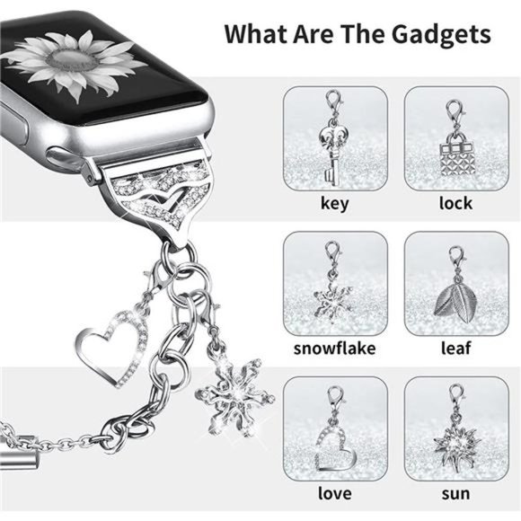 NEW Silver Rhinestone Apple Watch Band with Charms